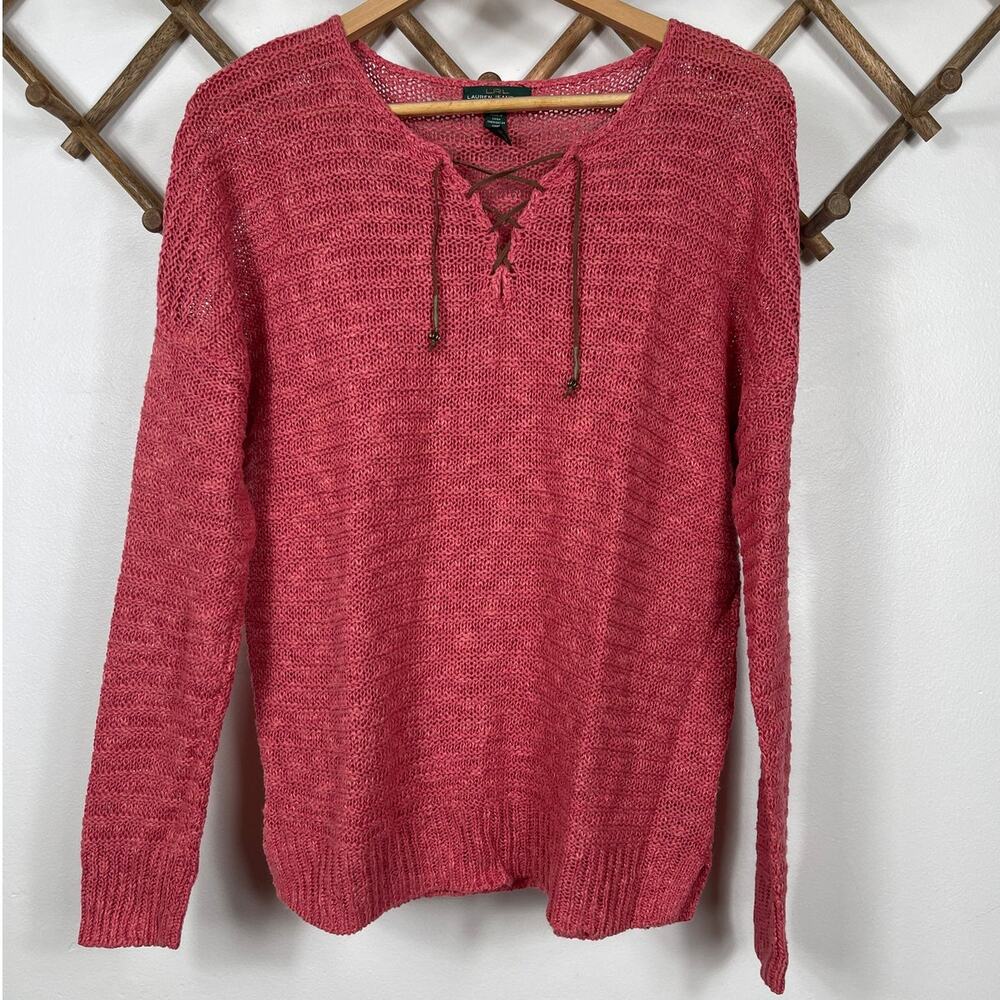 Ralph Lauren Co Linen/Cotton Pullover Sweater With Suede Tassels Women's Size M